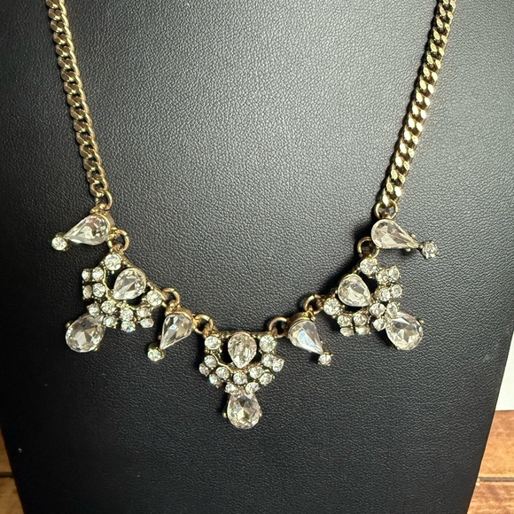 Gold Tone Necklace with Prong Set Crystals - Picture 5 of 14
